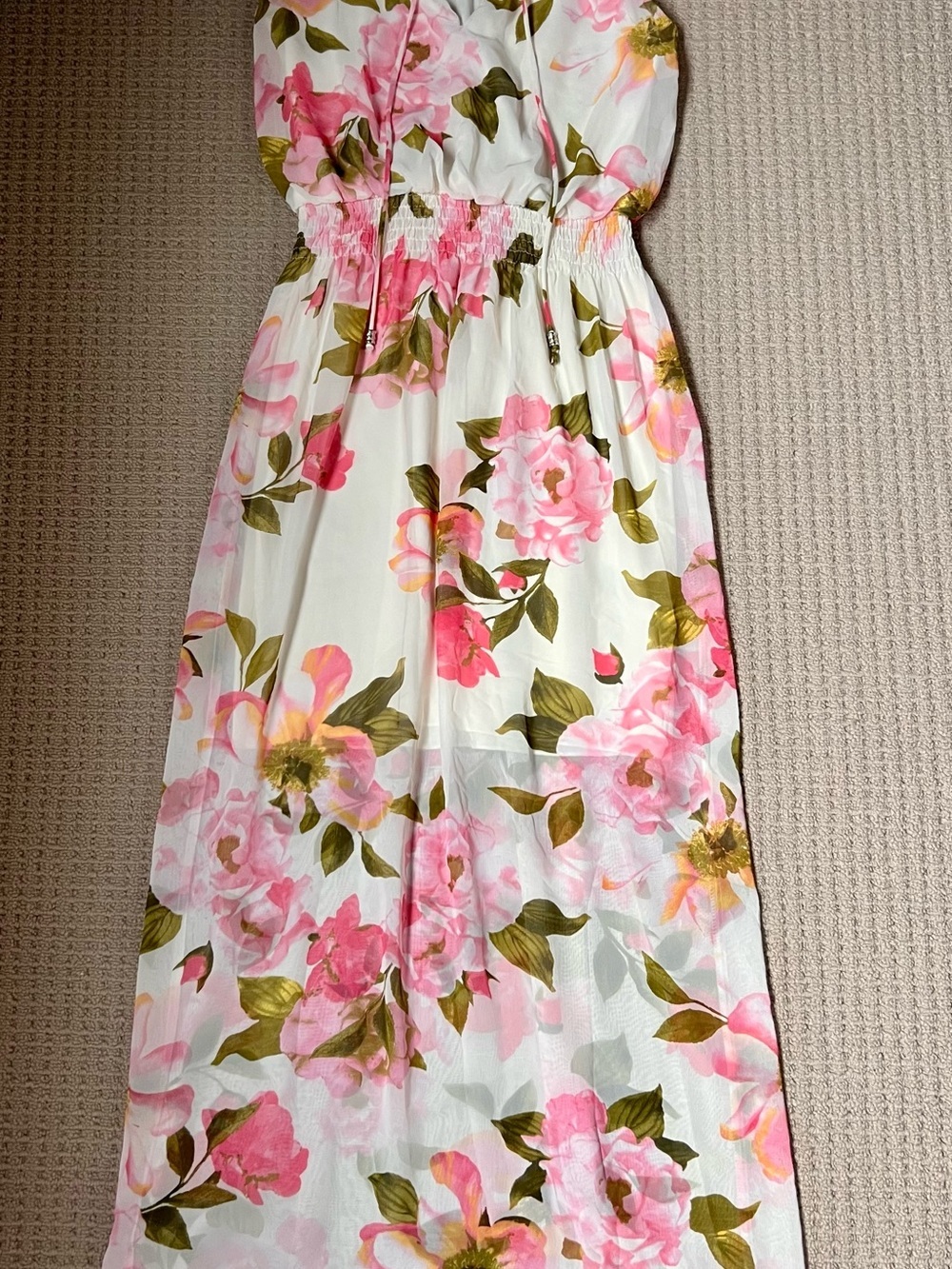 🌸3/$15🌸 Enfocus Studio White Floral Dress with Pink and Green Print